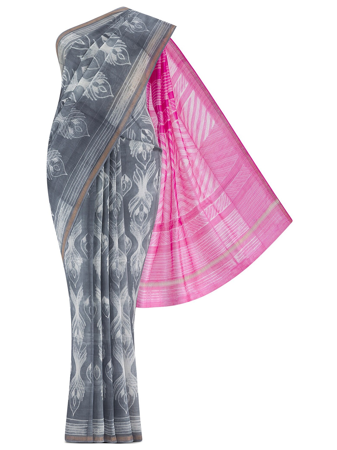 

Nalli Geometric Zari Silk Cotton Maheshwari Saree, Grey
