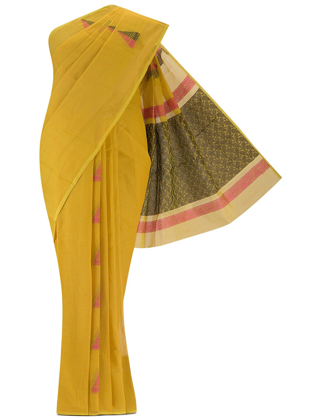 

Nalli Paisley Woven Design Pure Cotton Kanjeevaram Saree, Yellow