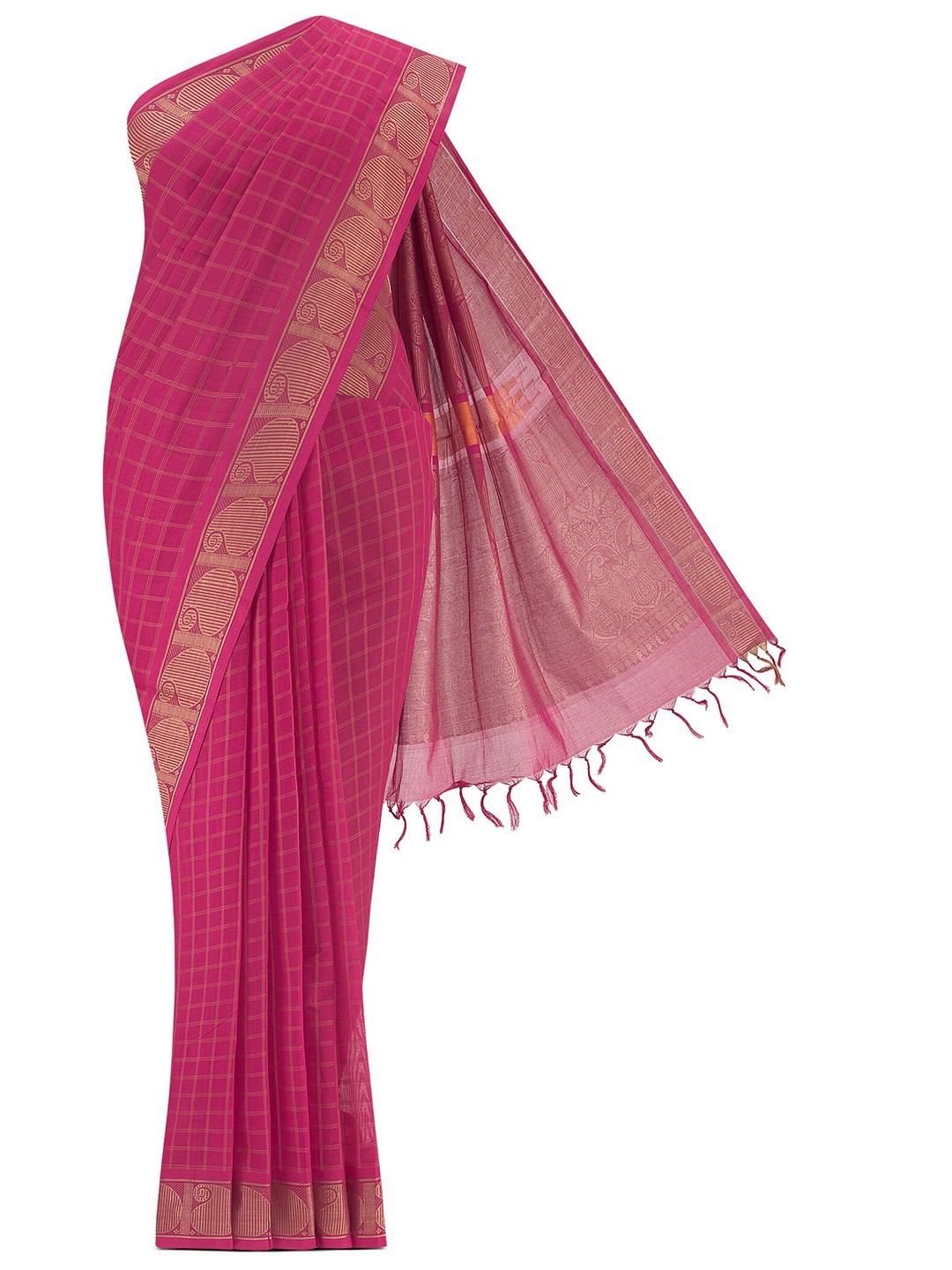 

Nalli Checked Zari Pure Cotton Saree, Pink