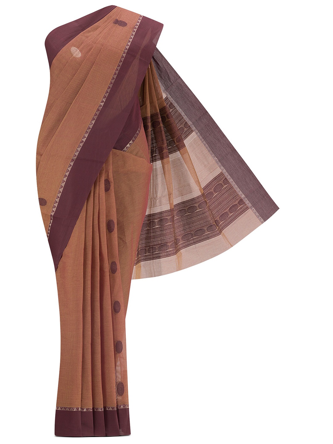 

Nalli Geometric Woven Design Zari Pure Cotton Kanjeevaram Saree, Brown