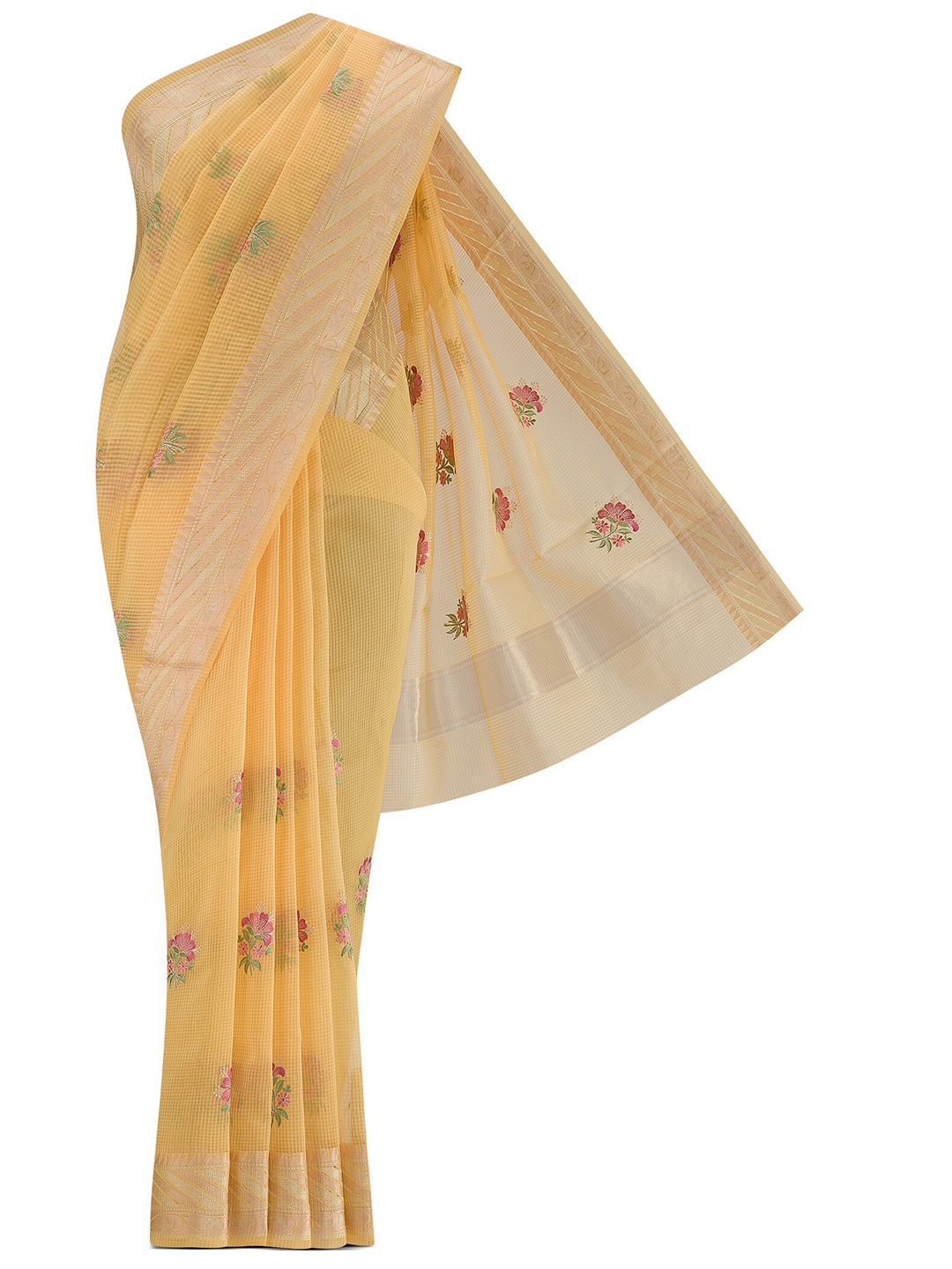 

Nalli Floral Woven Design Zari Kota Saree, Pink