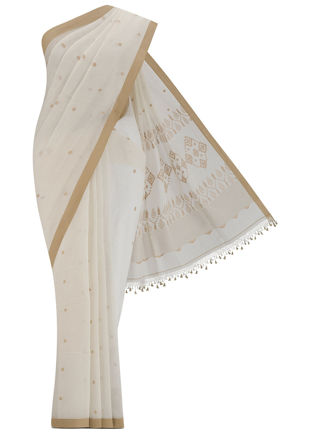

Nalli Ethnic Motifs Woven Design Pure Cotton Taant Saree, Off white