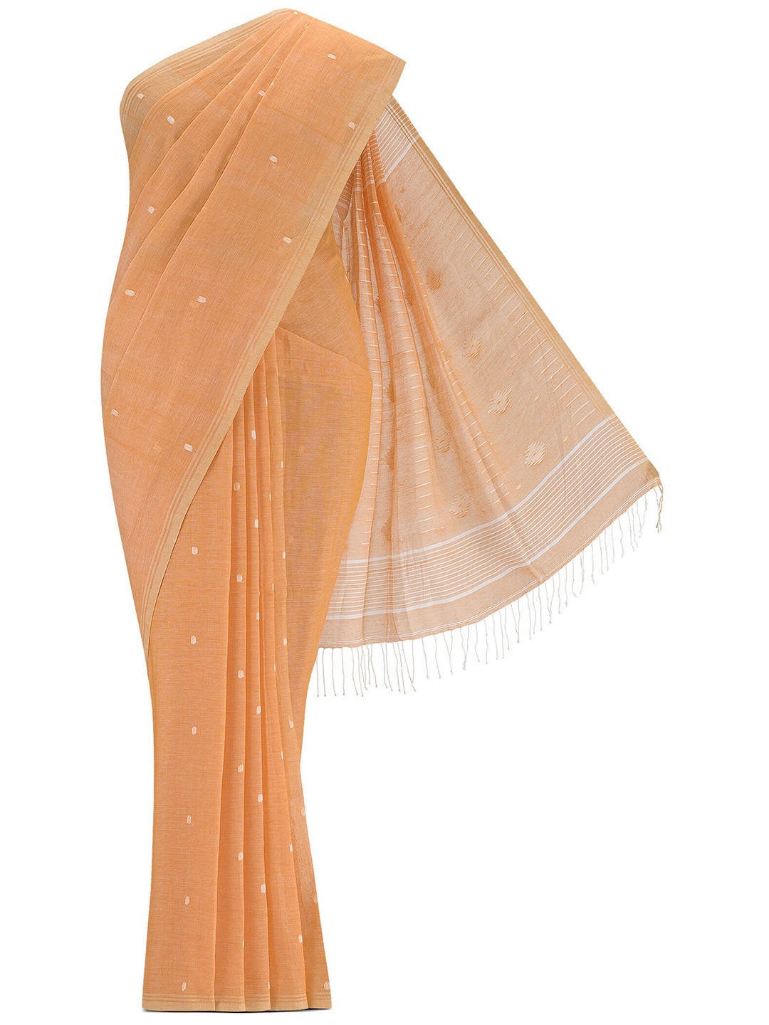 

Nalli Abstract Woven Design Pure Cotton Taant Zar Saree, Orange