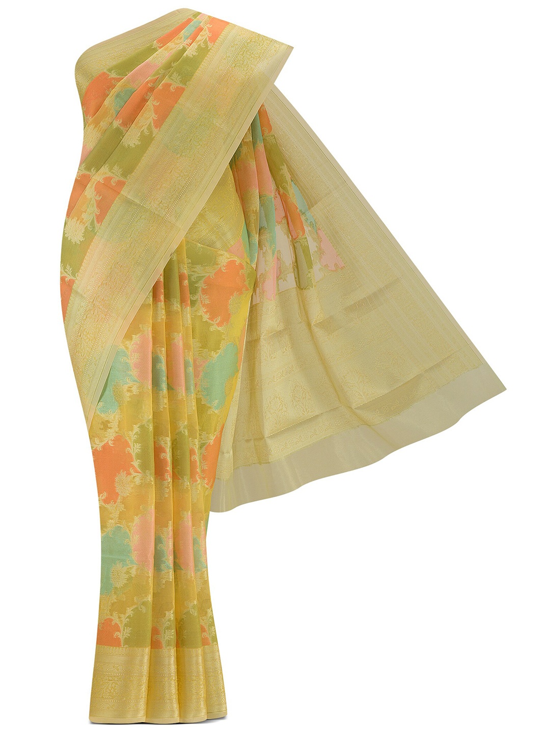 

Nalli Floral Woven Design Zari Silk Cotton Saree, Yellow