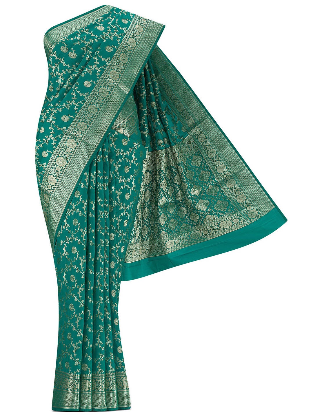 

Nalli Floral Woven Design Zari Banarasi Saree, Green