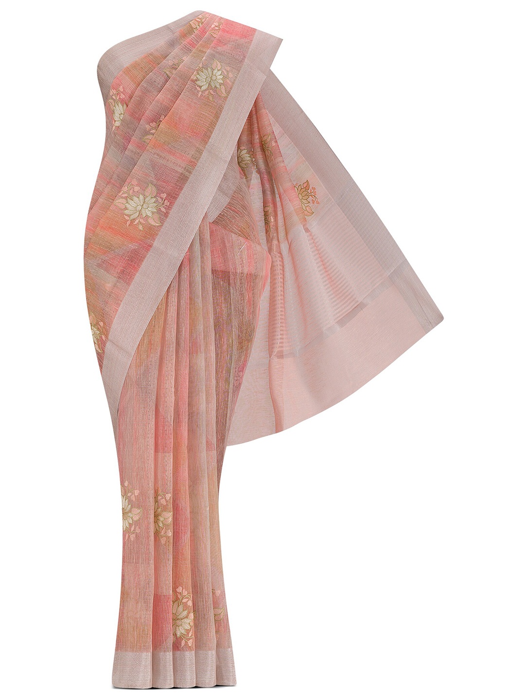 

Nalli Floral Embroidered Saree, Peach