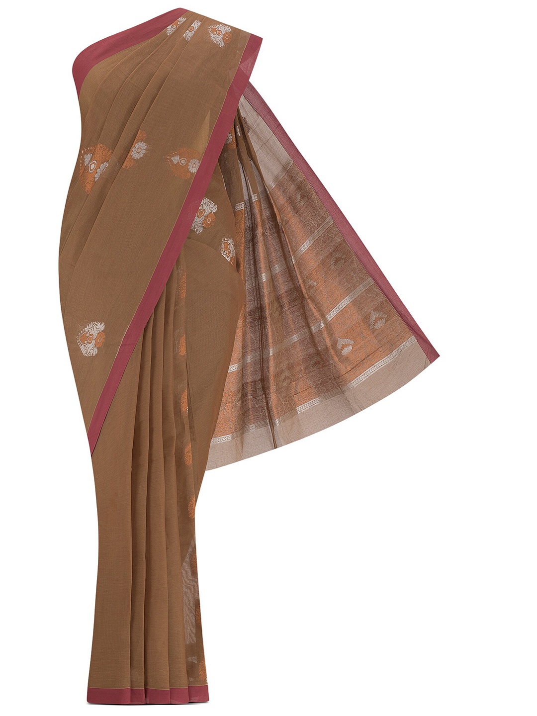 

Nalli Woven Design Zari Pure Cotton Kanjeevaram Saree, Brown