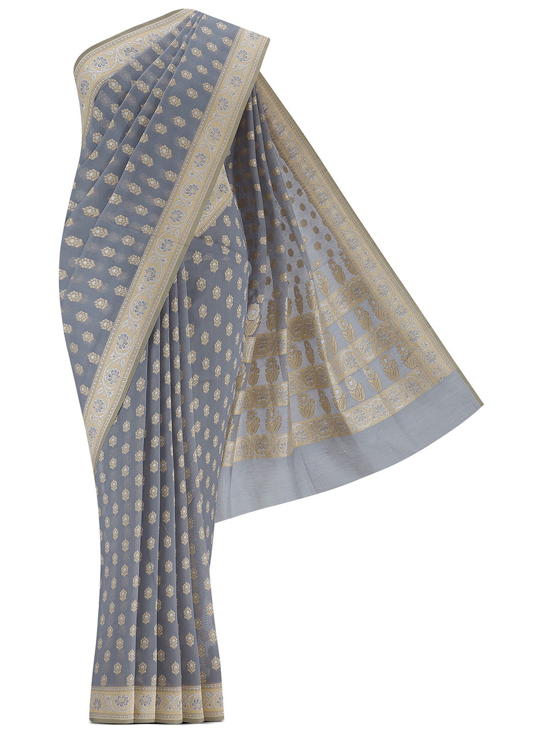 

Nalli Floral Woven Design Zari Silk Cotton Saree, Blue
