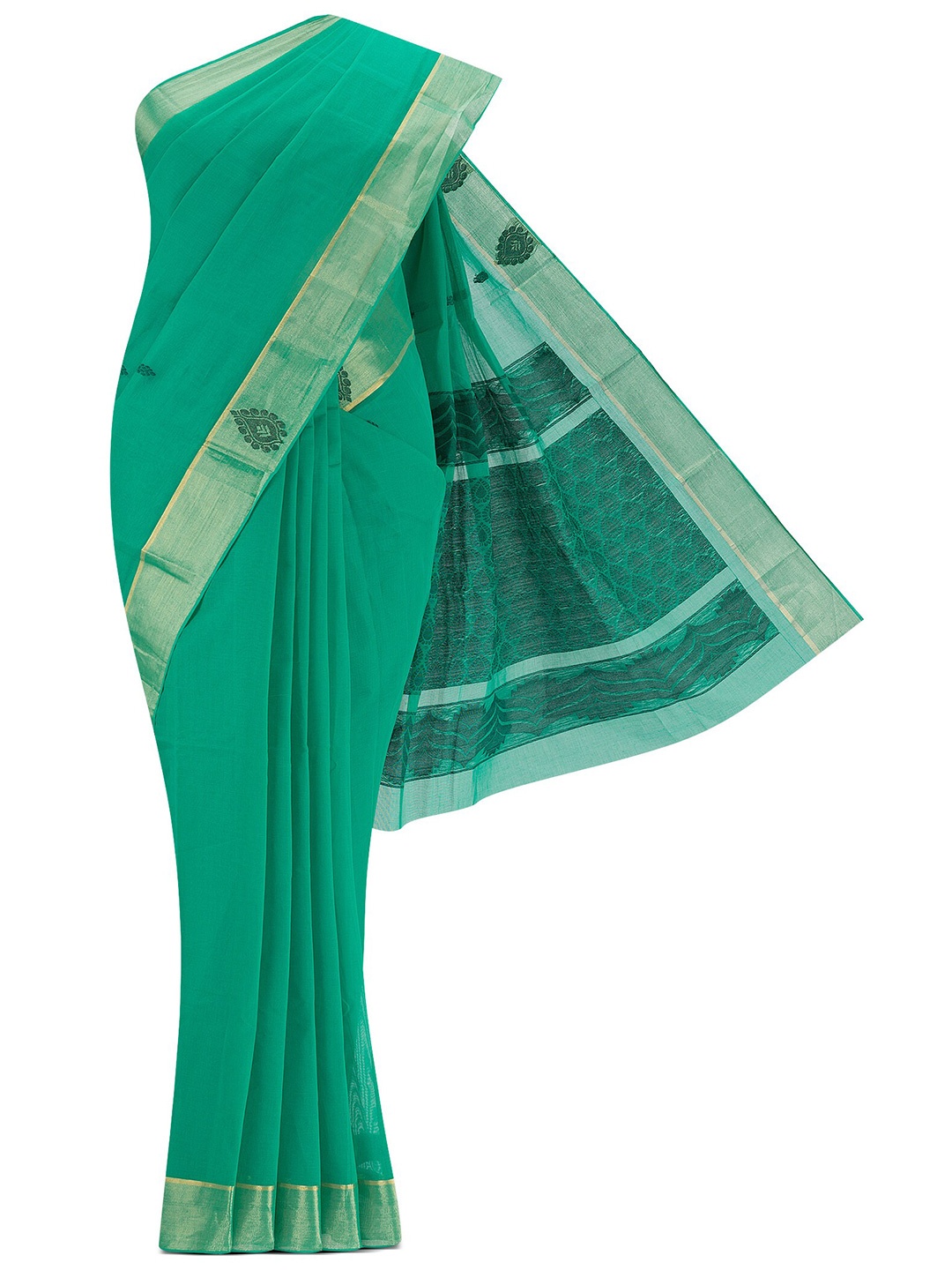 

Nalli Floral Printed Woven Design Zari Pure Cotton Kanjeevaram Saree, Green