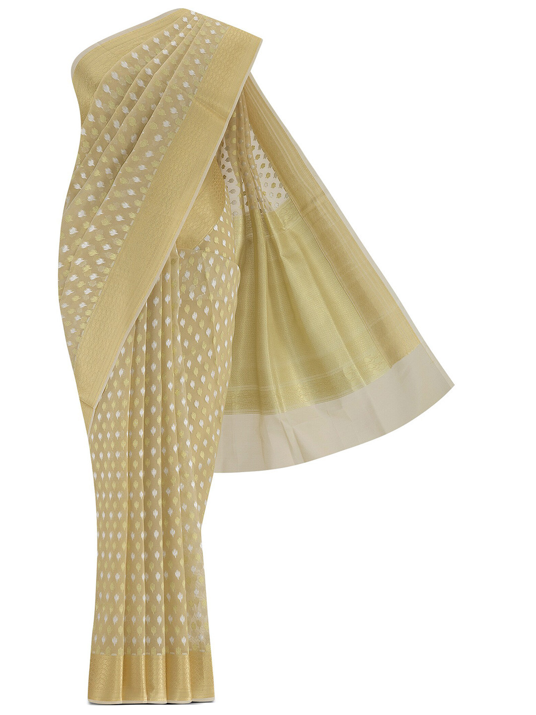 

Nalli Floral Woven Design Silk Cotton Zari Saree, Cream