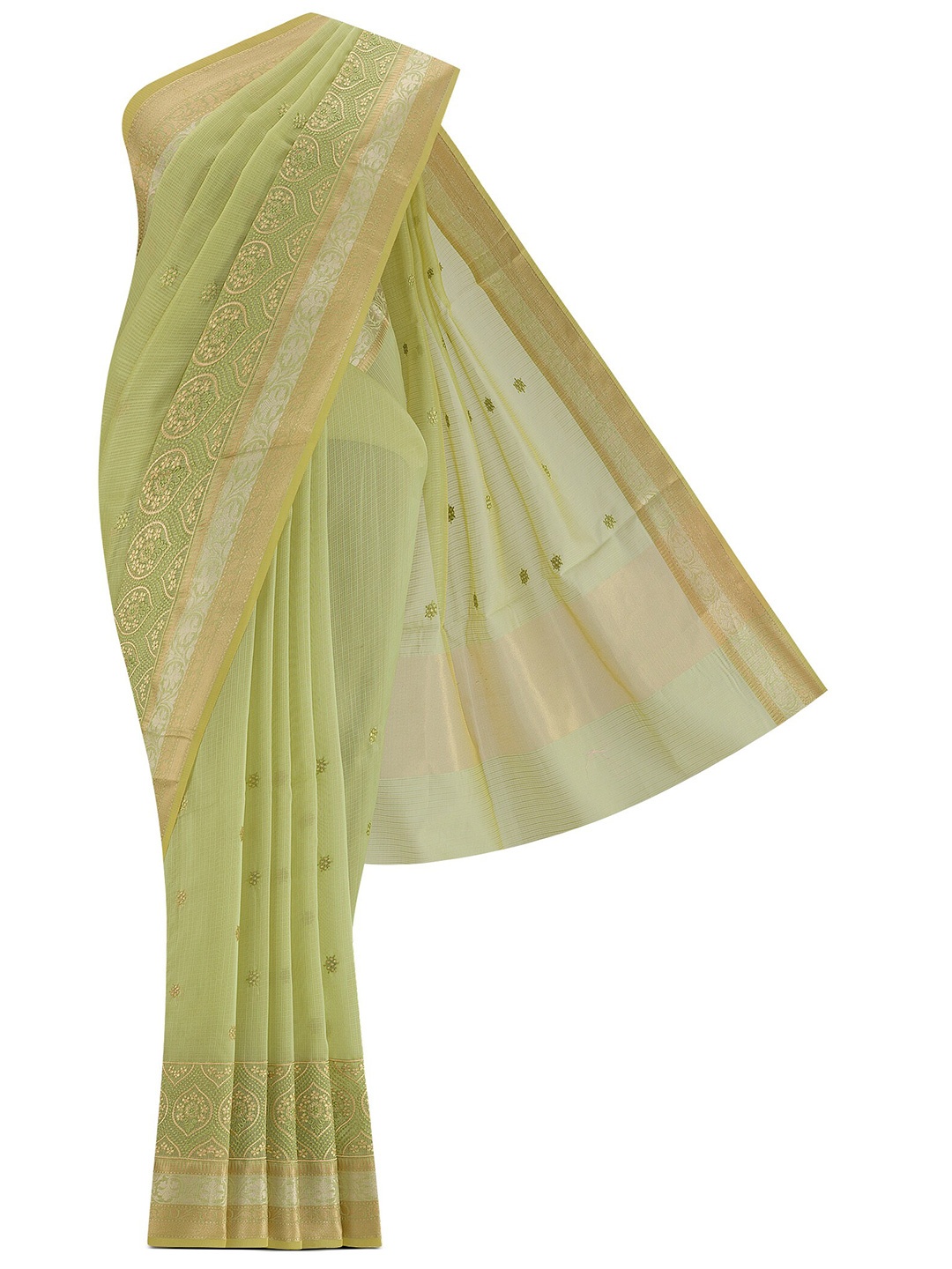 

Nalli Floral Embroidered Zari Kota Saree, Green