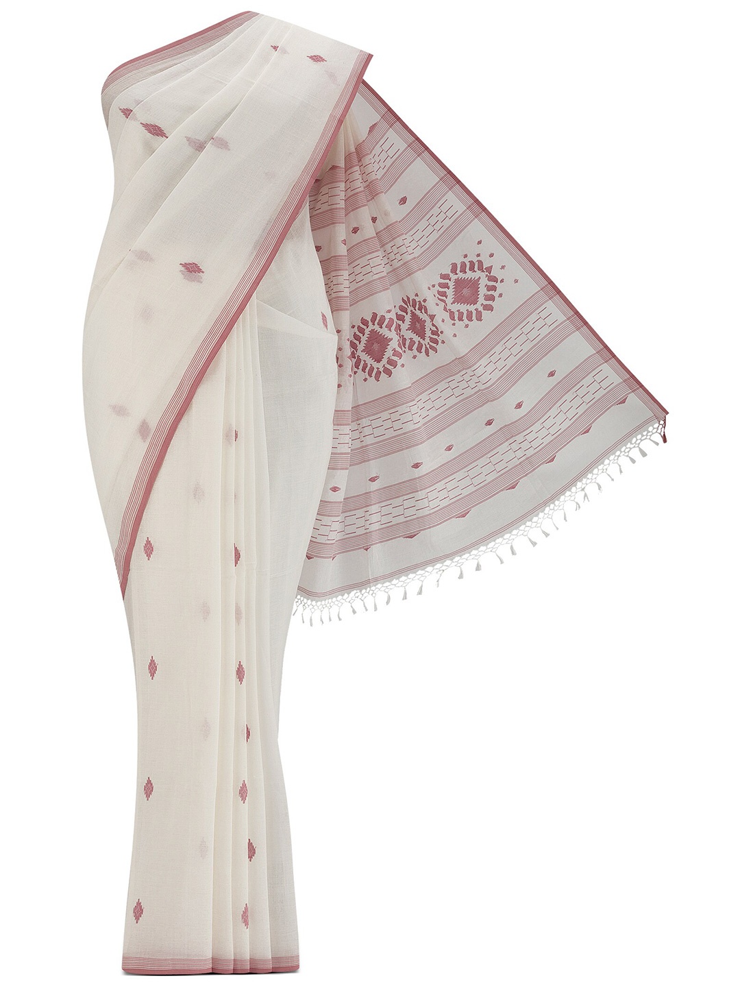 

Nalli Ethnic Motifs Woven Design Pure Cotton Taant Saree, White