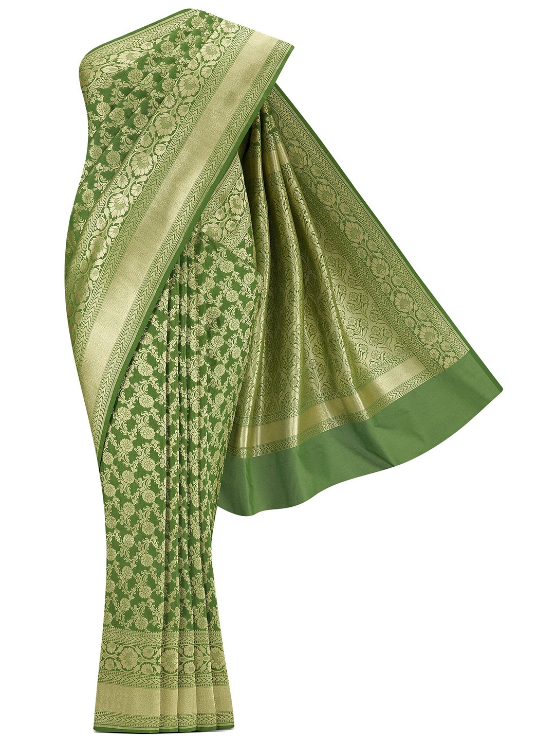 

Nalli Floral Woven Design Zari Banarasi Saree, Green