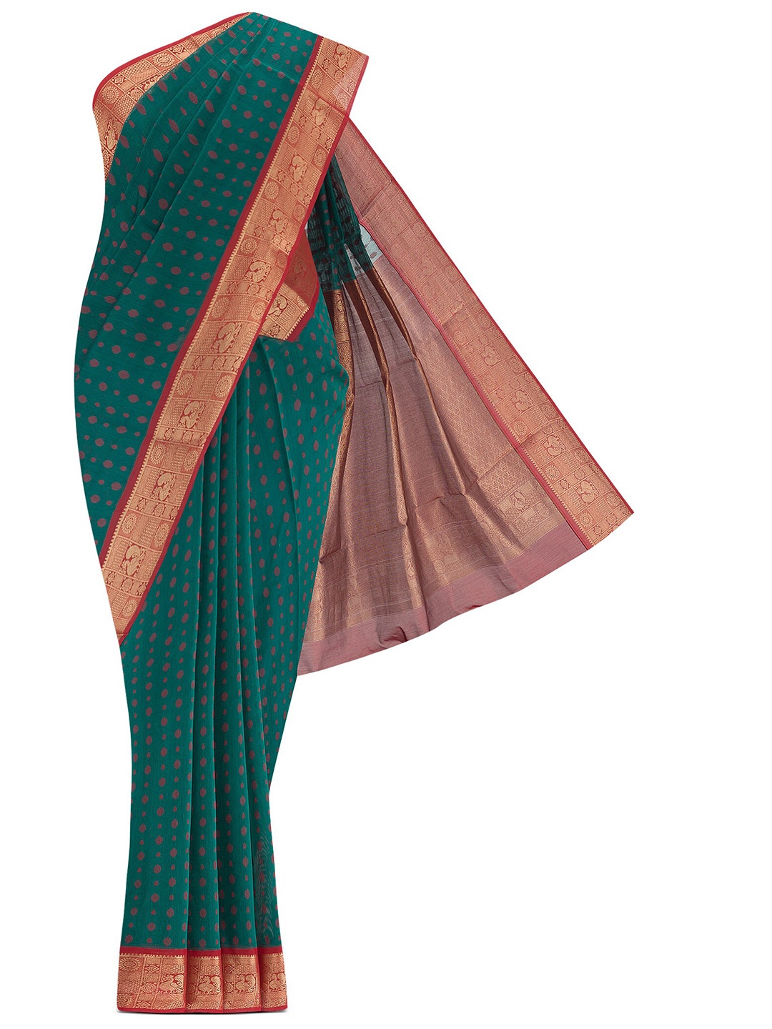 

Nalli Polka Dot Zari Silk Cotton Saree, Green