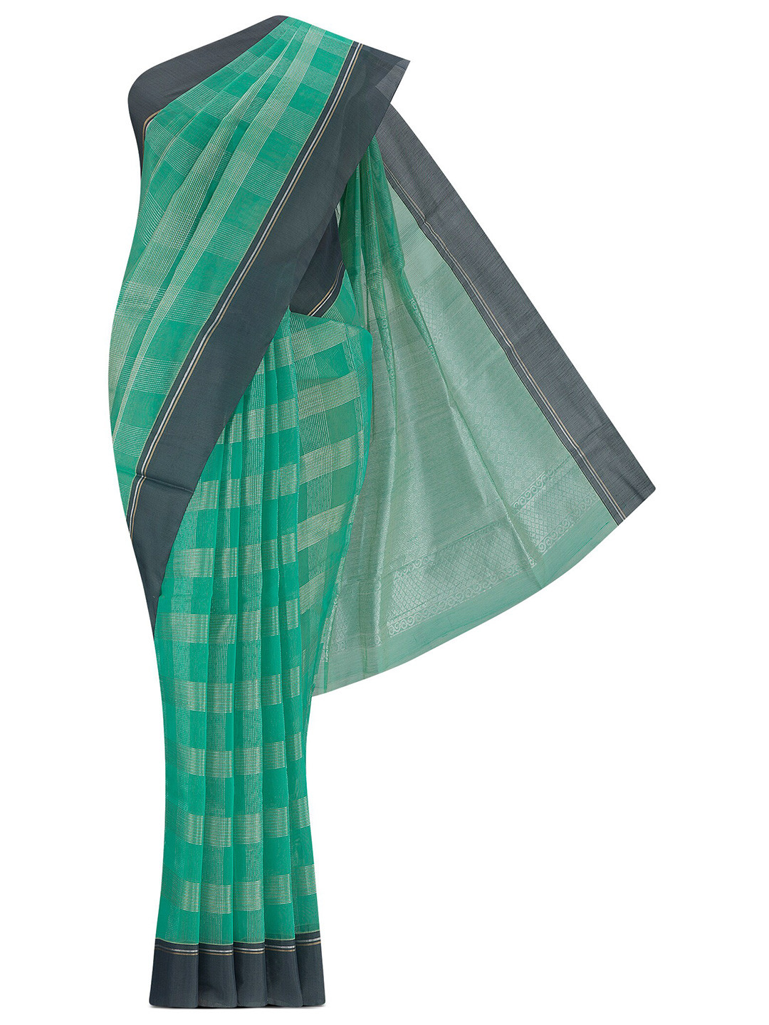 

Nalli Checked Zari Silk Cotton Saree, Green
