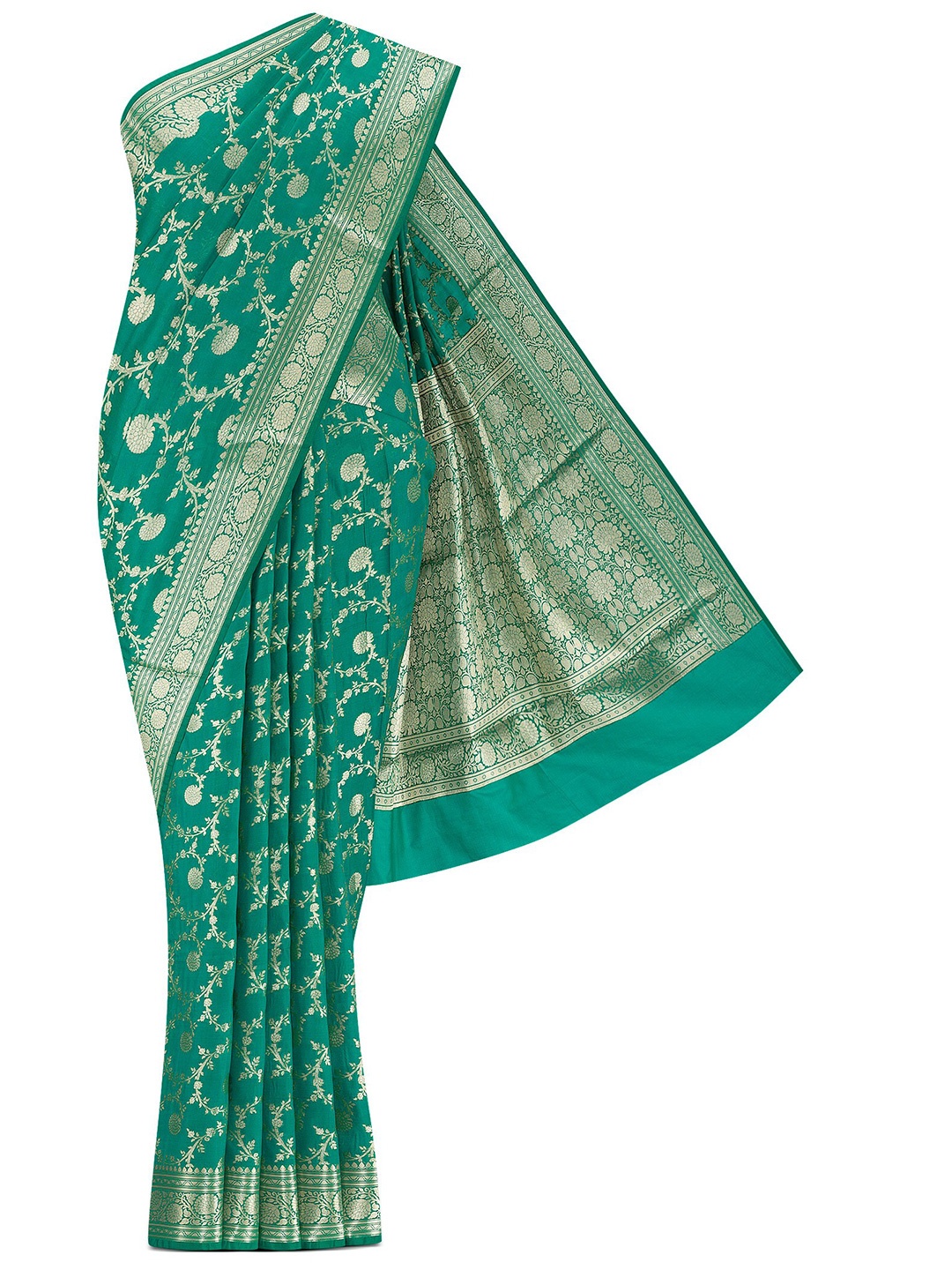

Nalli Floral Woven Design Zari Banarasi Saree, Green