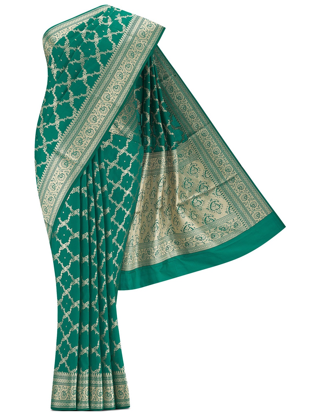 

Nalli Floral Woven Design Zari Banarasi Saree, Green