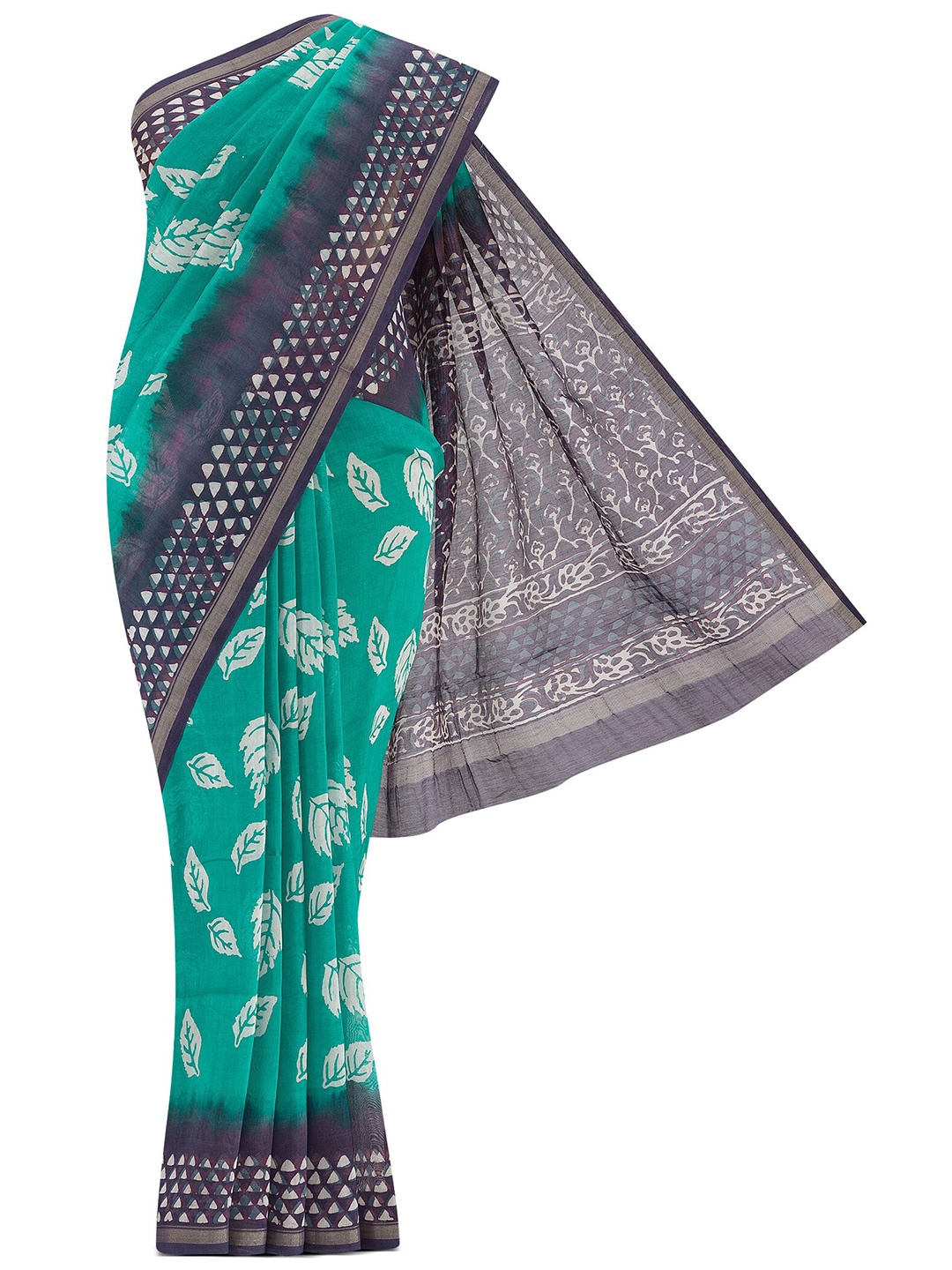 

Nalli Batik Printed Silk Cotton Maheshwari Saree, Green