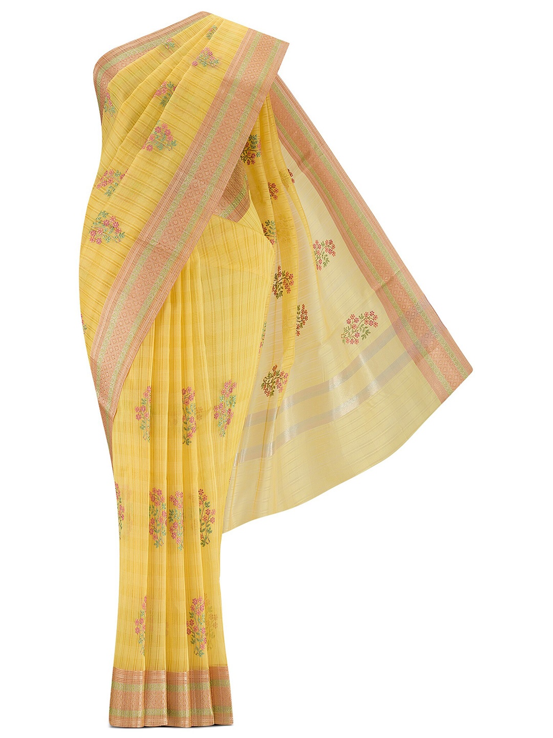 

Nalli Floral Woven Design Pure Cotton Zari Saree, Yellow