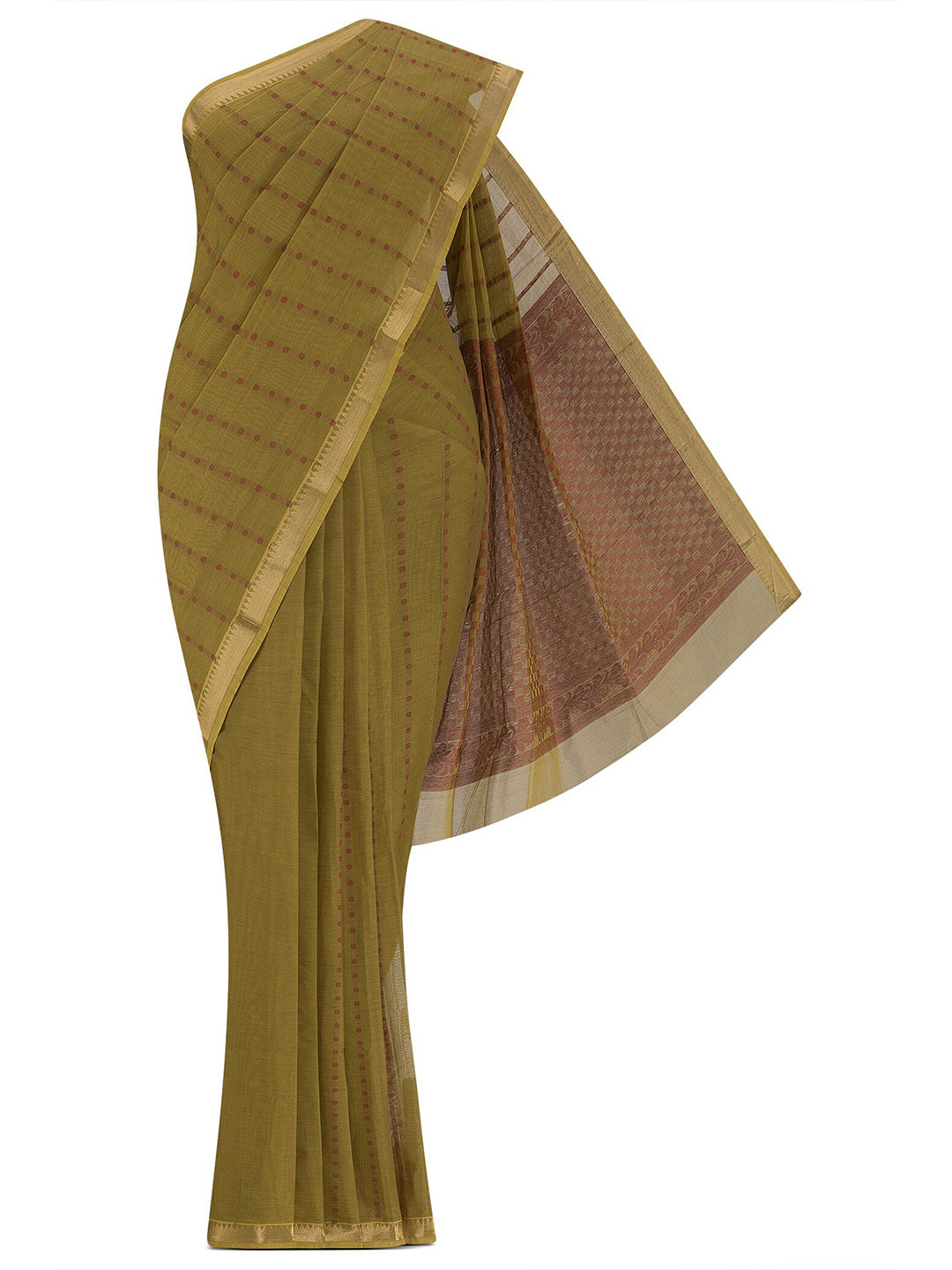 

Nalli Polka Dots Woven Design Zari Pure Cotton Kanjeevaram Saree, Mustard