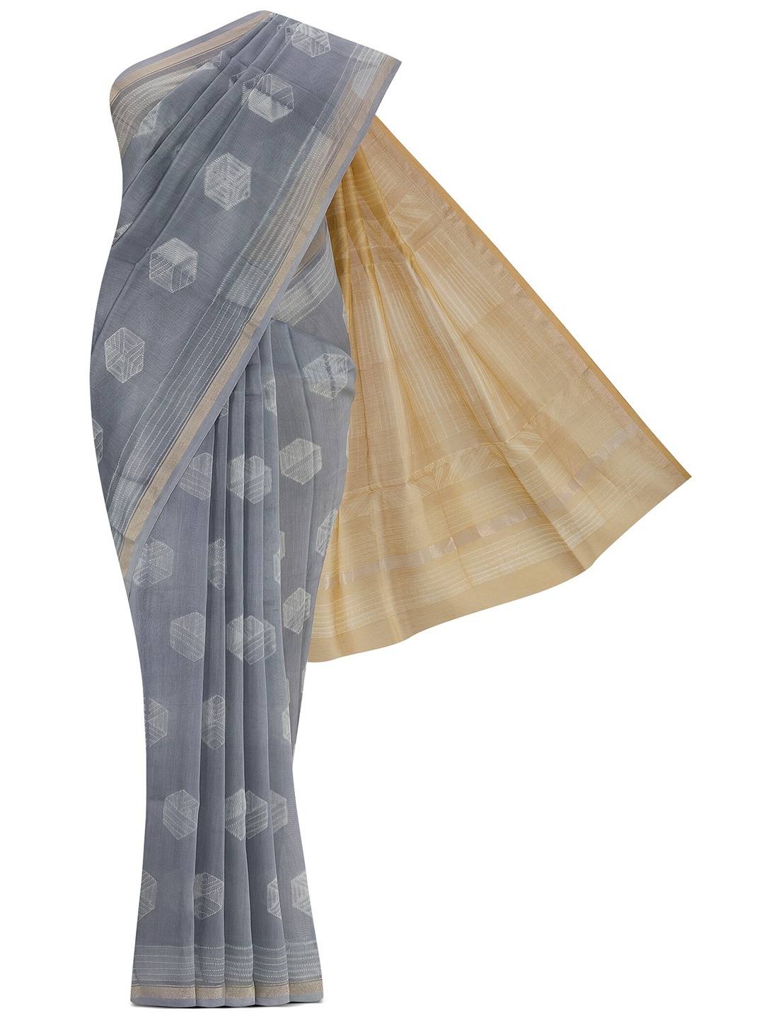 

Nalli Ethnic Motifs Printed Silk Cotton Zari Saree, Grey
