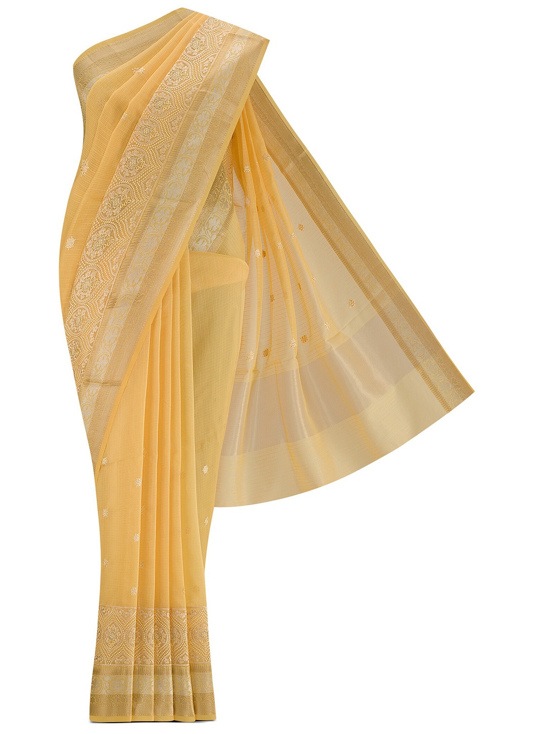 

Nalli Floral Woven Design Zari Kota Saree, Yellow