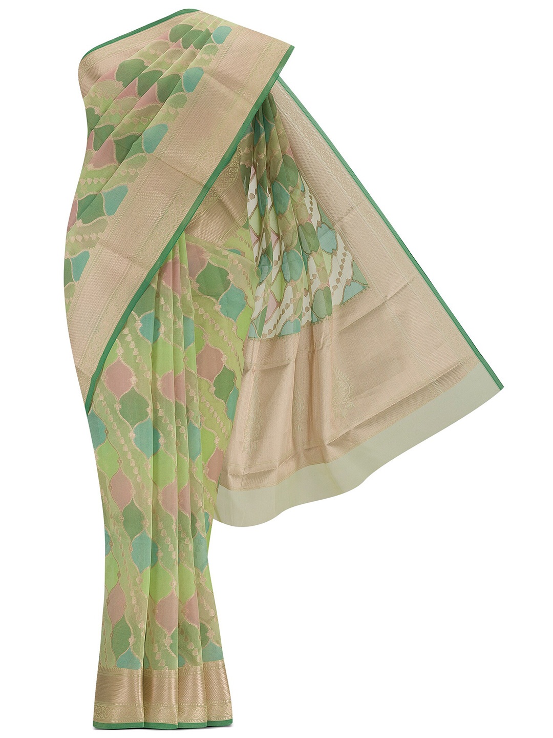 

Nalli Woven Design Zari Silk Cotton Saree, Green