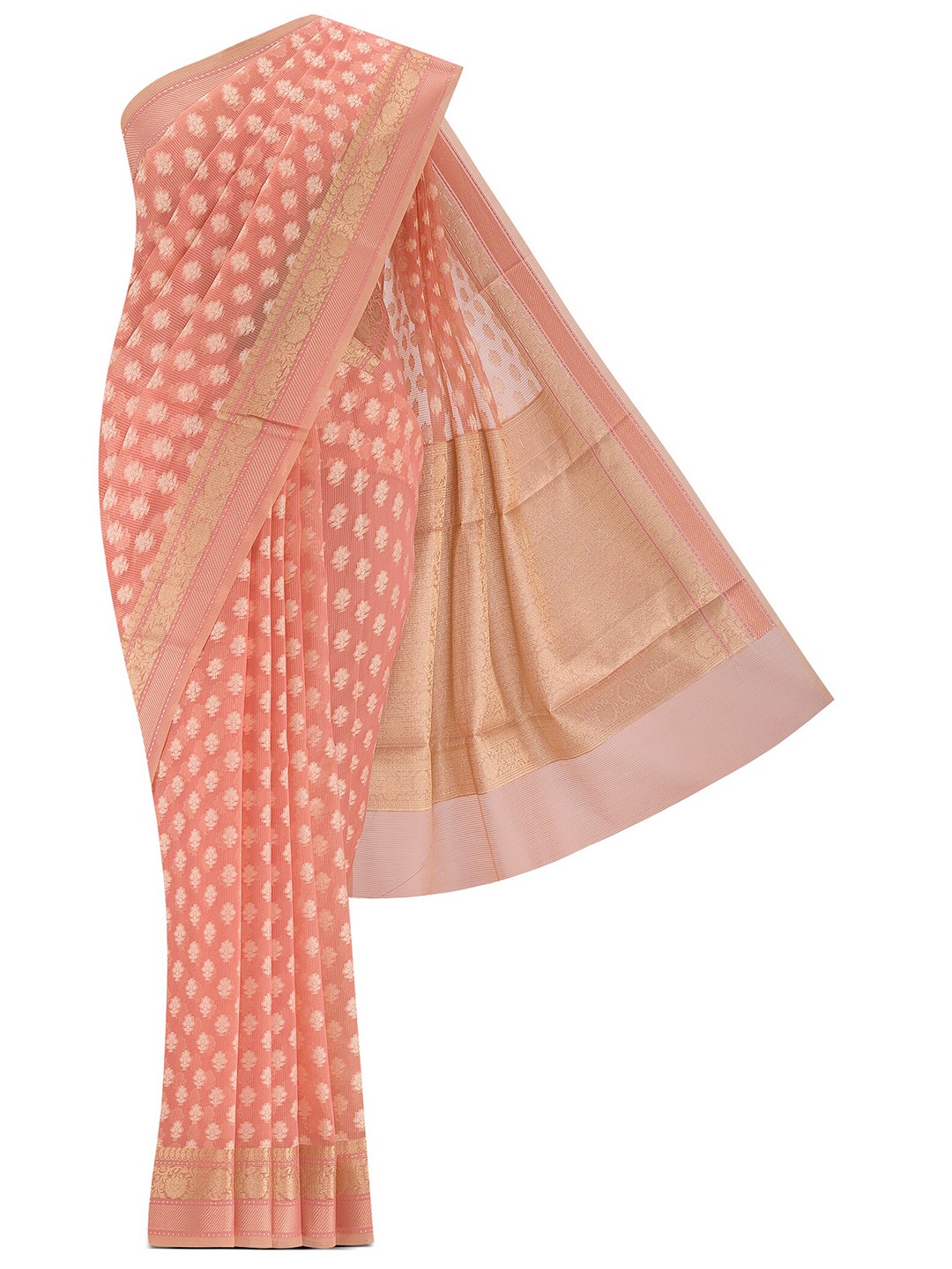 

Nalli Floral Woven Design Zari Kota Saree, Peach