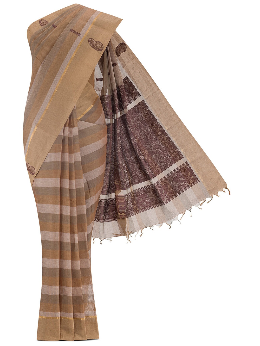 

Nalli Ethnic Motifs Woven Design Pure Cotton Kanjeevaram Saree, Brown