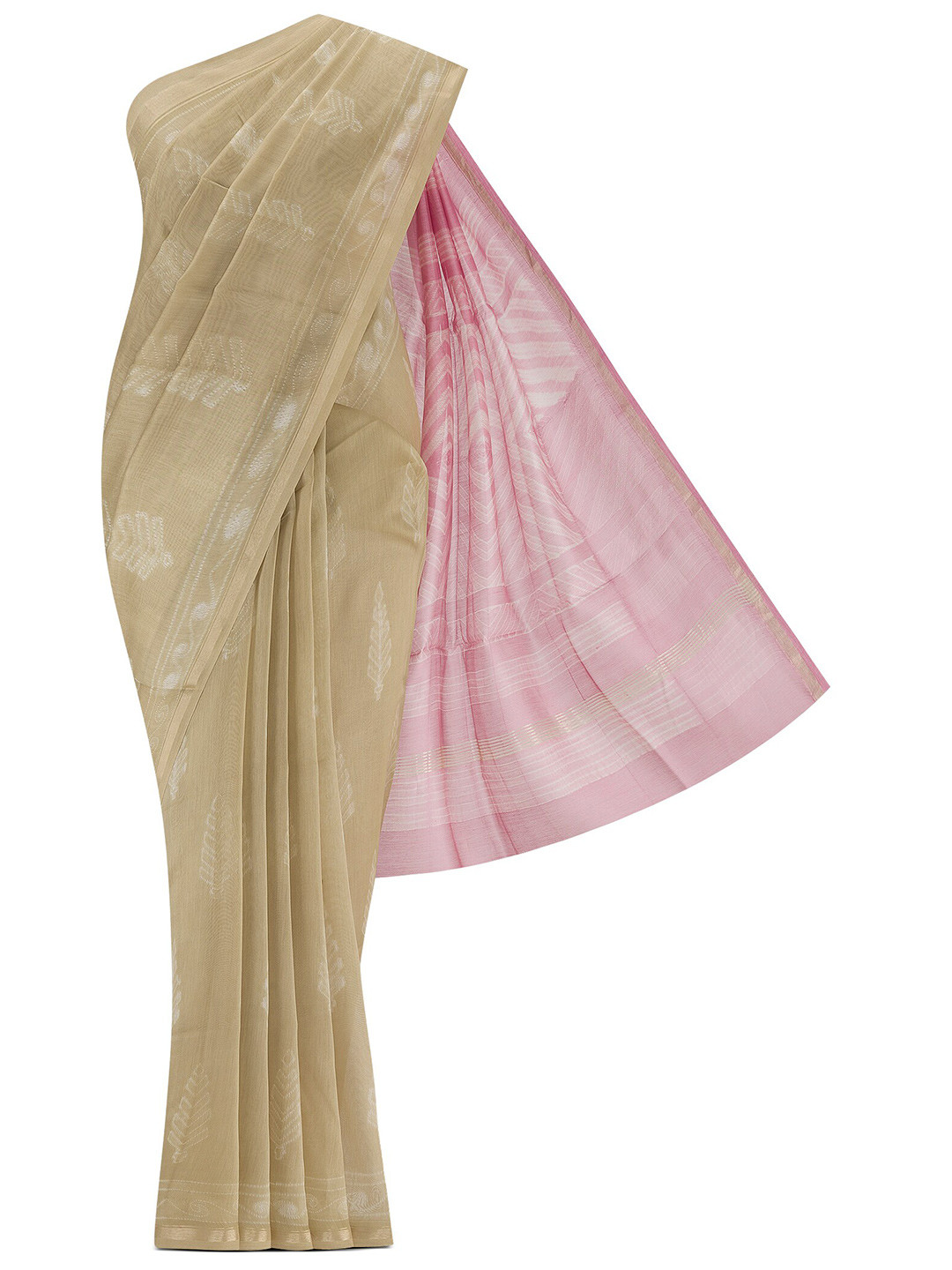 

Nalli Batik Printed Zari Silk Cotton Saree, Beige