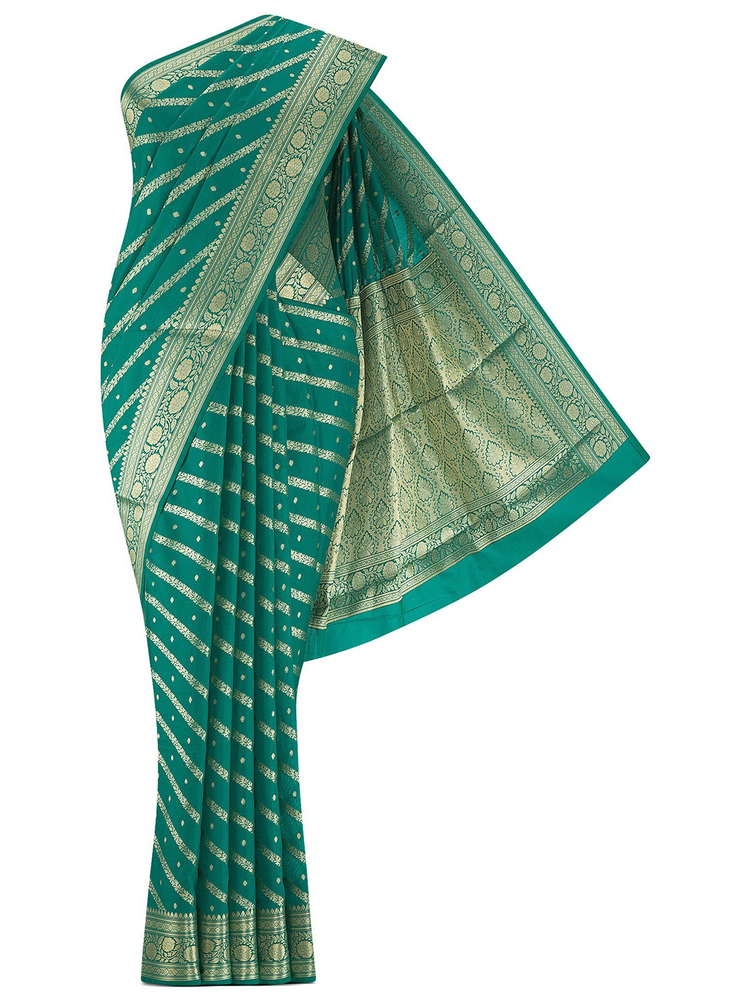 

Nalli Ethnic Motifs Woven Design Zari Banarasi Saree, Green