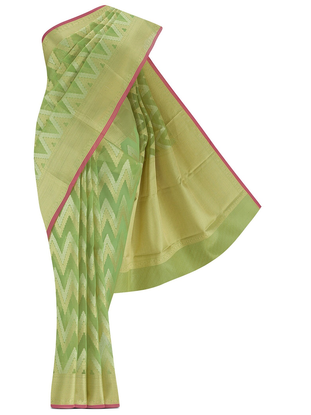 

Nalli Geometric Woven Design Zari Kota Saree, Green