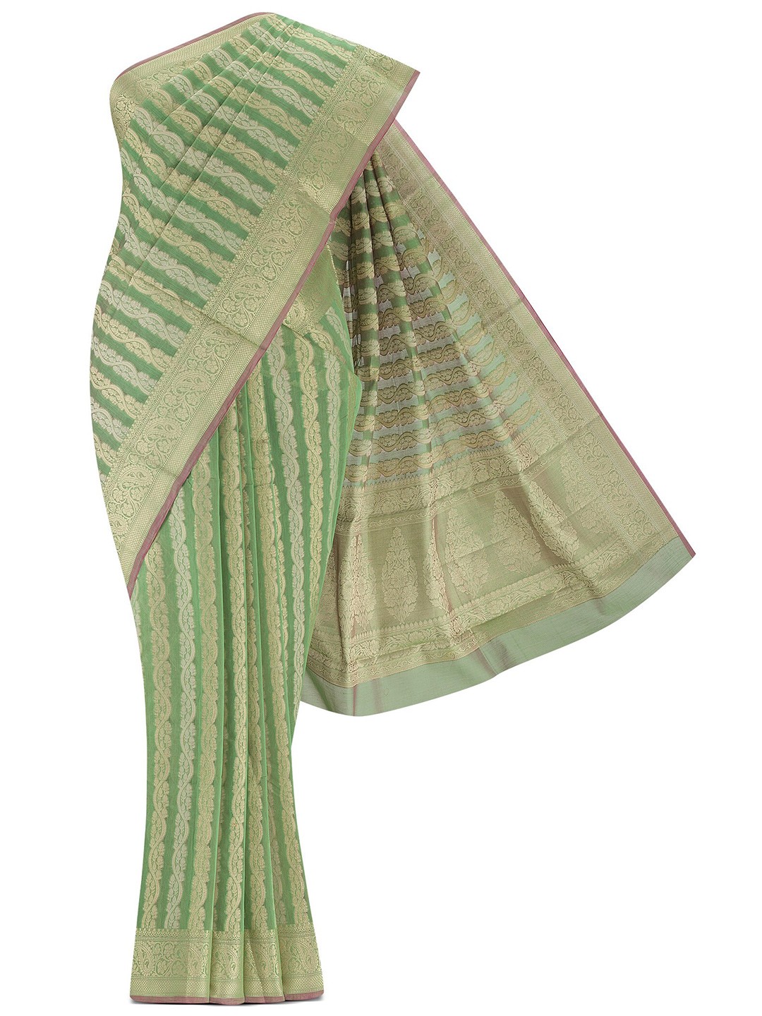 

Nalli Floral Woven Design Zari Silk Cotton Banarasi Saree, Green