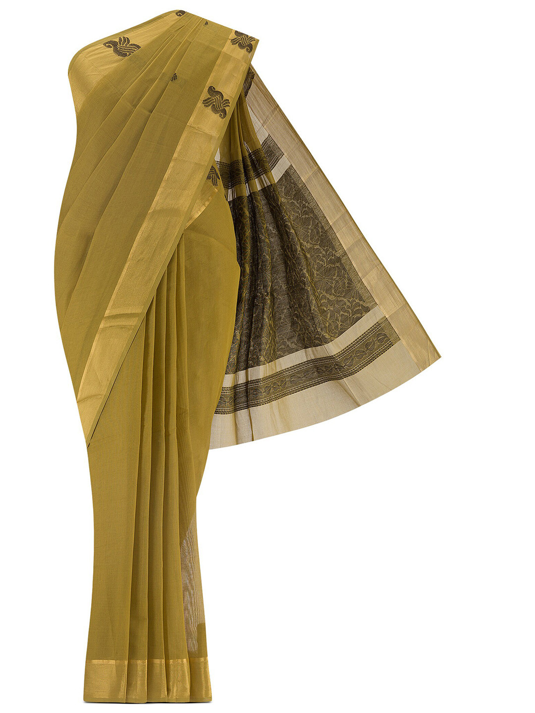 

Nalli Floral Printed Woven Design Zari Pure Cotton Kanjeevaram Saree, Green