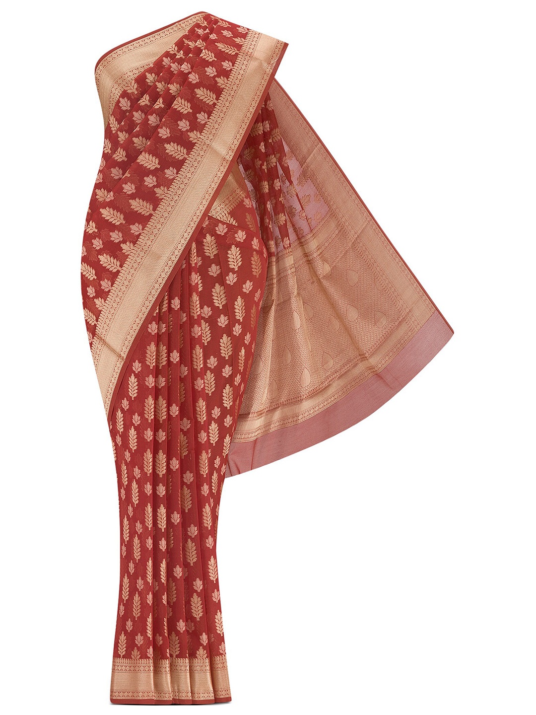 

Nalli Floral Woven Design Zari Kota Saree, Red