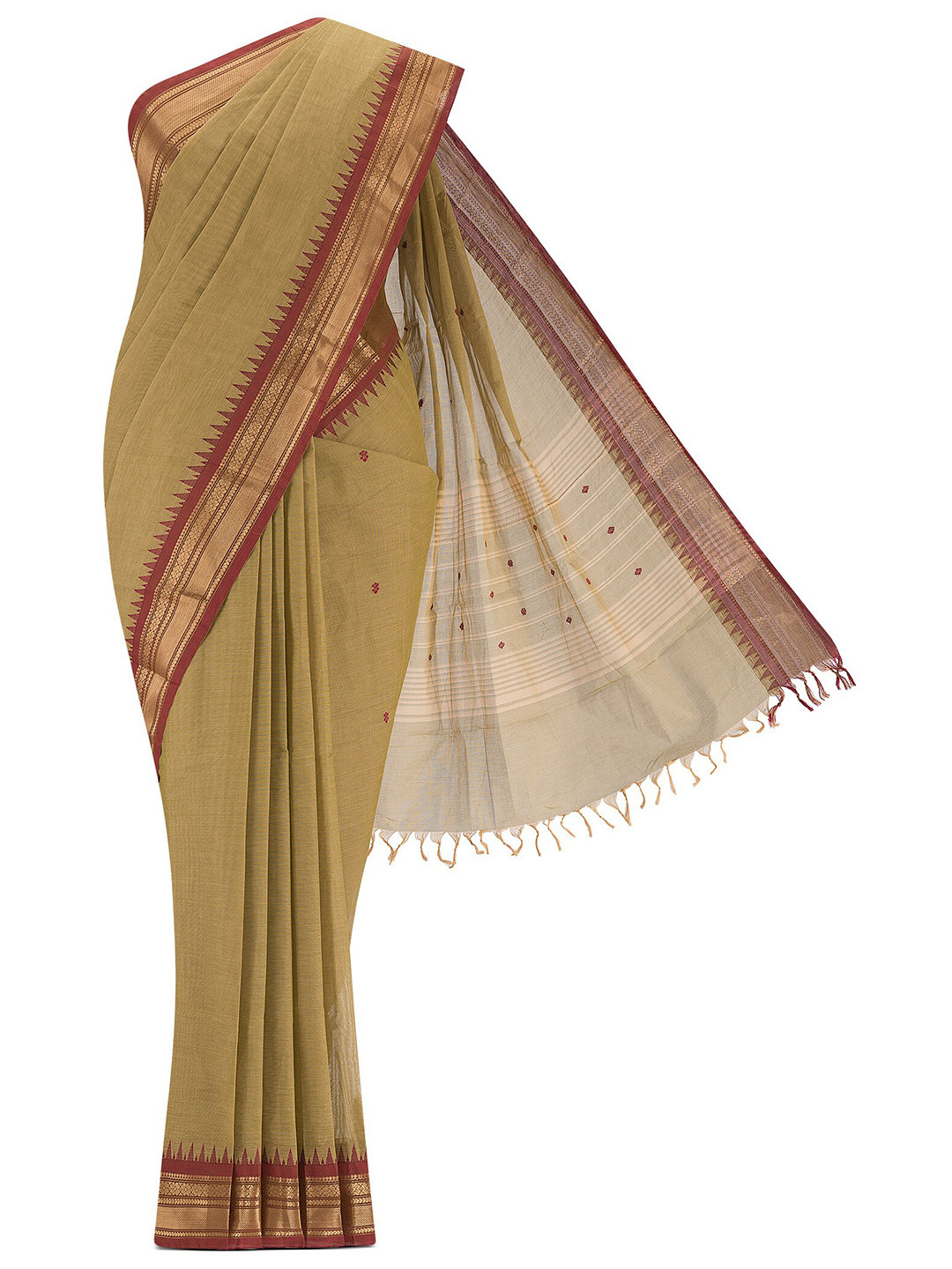 

Nalli Woven Design Zari Pure Cotton Chettinad Saree, Beige