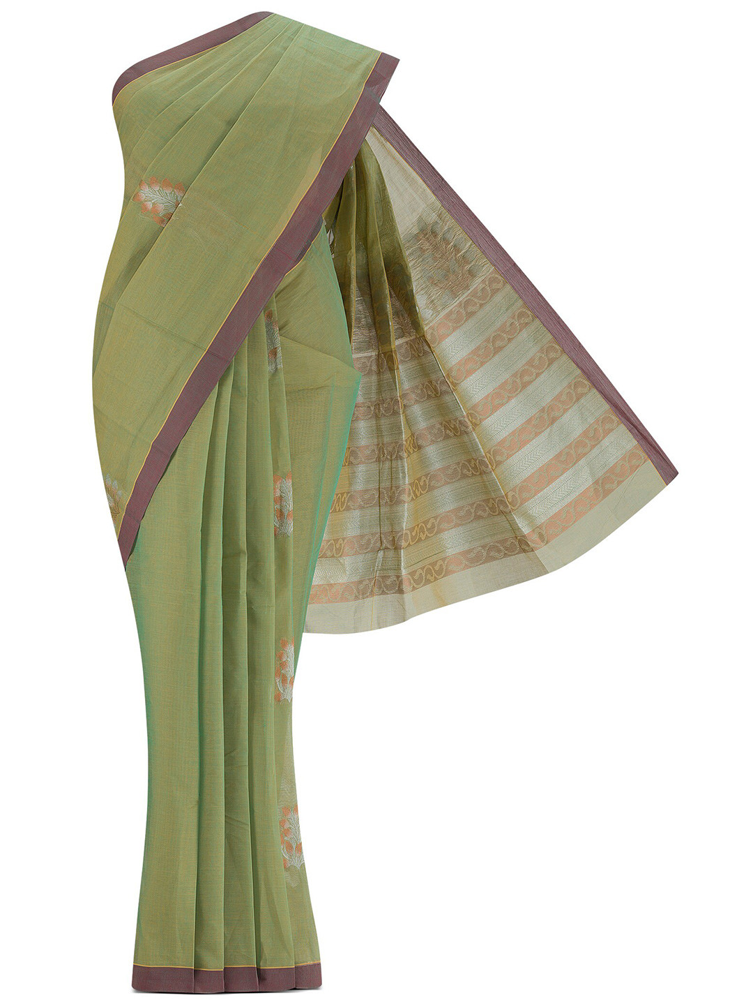 

Nalli Floral Printed Pure Cotton Saree, Green