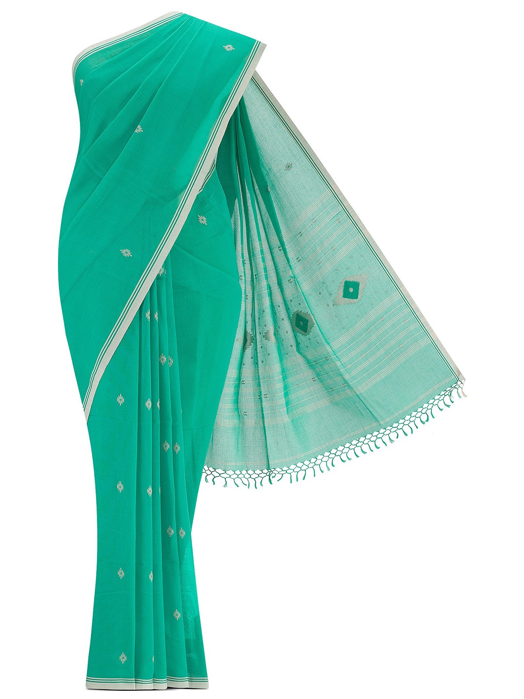 

Nalli Ethnic Motifs Woven Design Pure Cotton Zari Taant Saree, Green