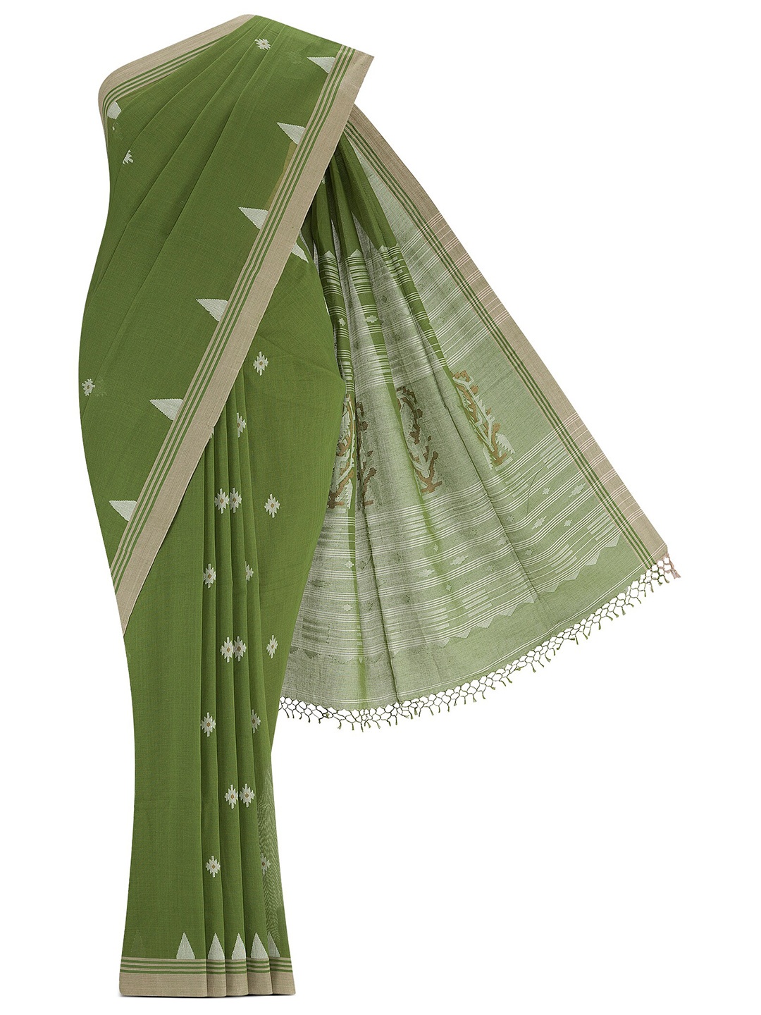 

Nalli Geometric Woven Design Pure Cotton Taant Saree, Green