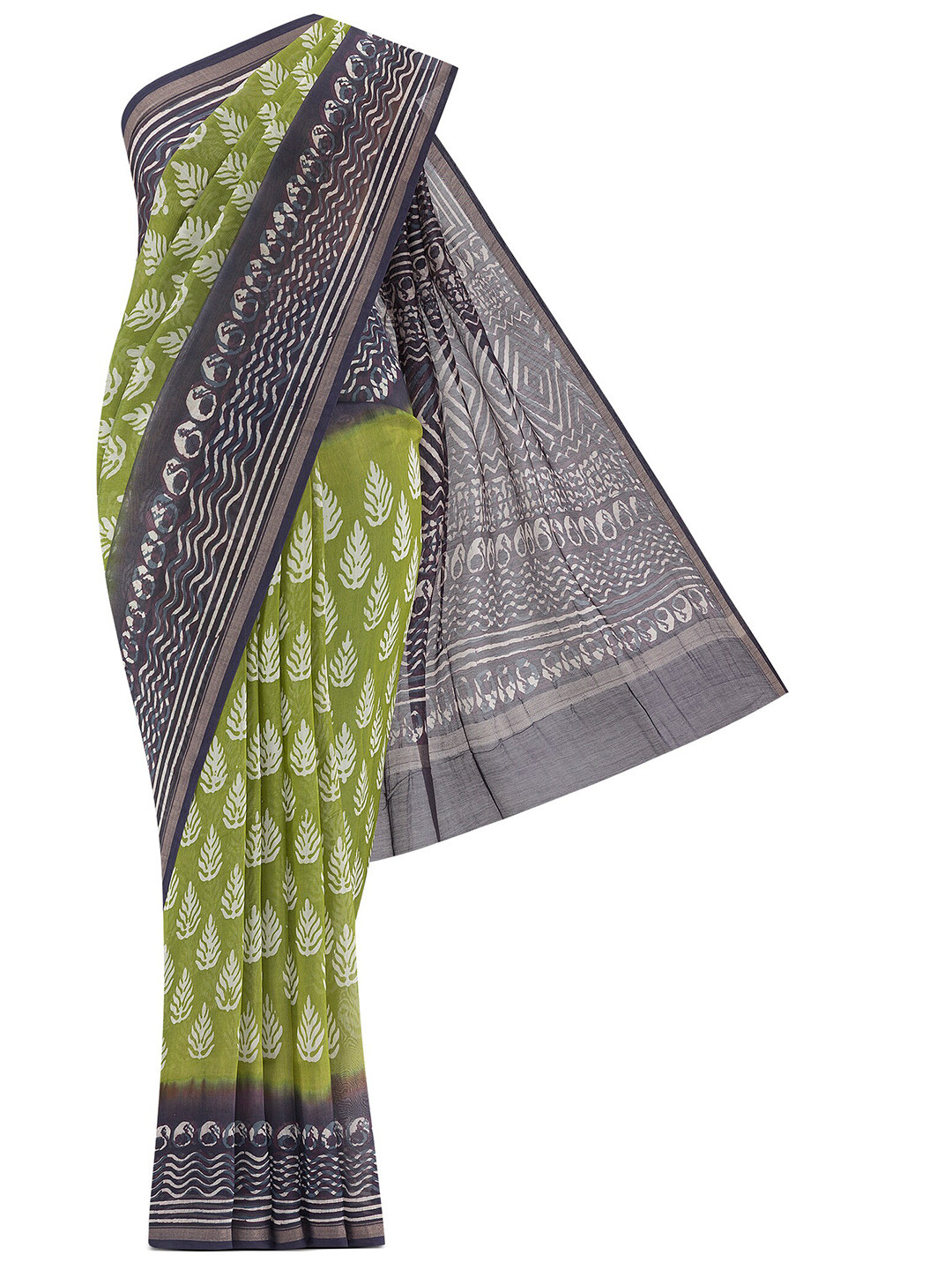 

Nalli Batik Zari Silk Cotton Maheshwari Saree, Green
