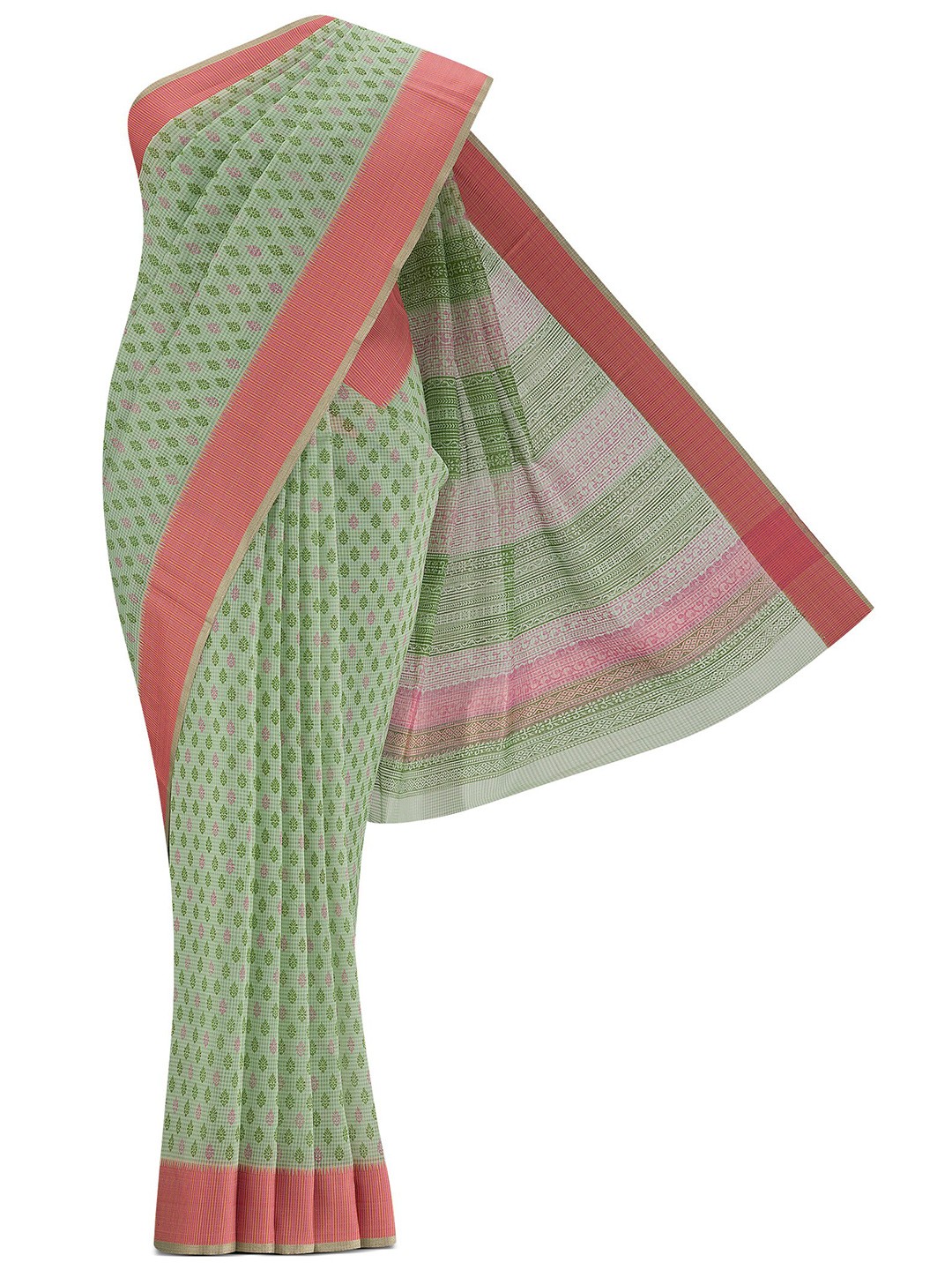 

Nalli Ethnic Motifs Printed Pure Cotton Taant Saree, Green