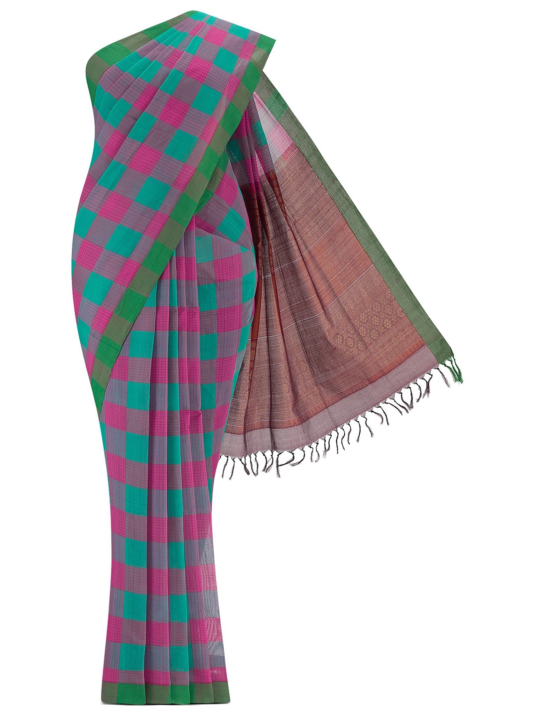 

Nalli Checked Pure Cotton Saree, Blue