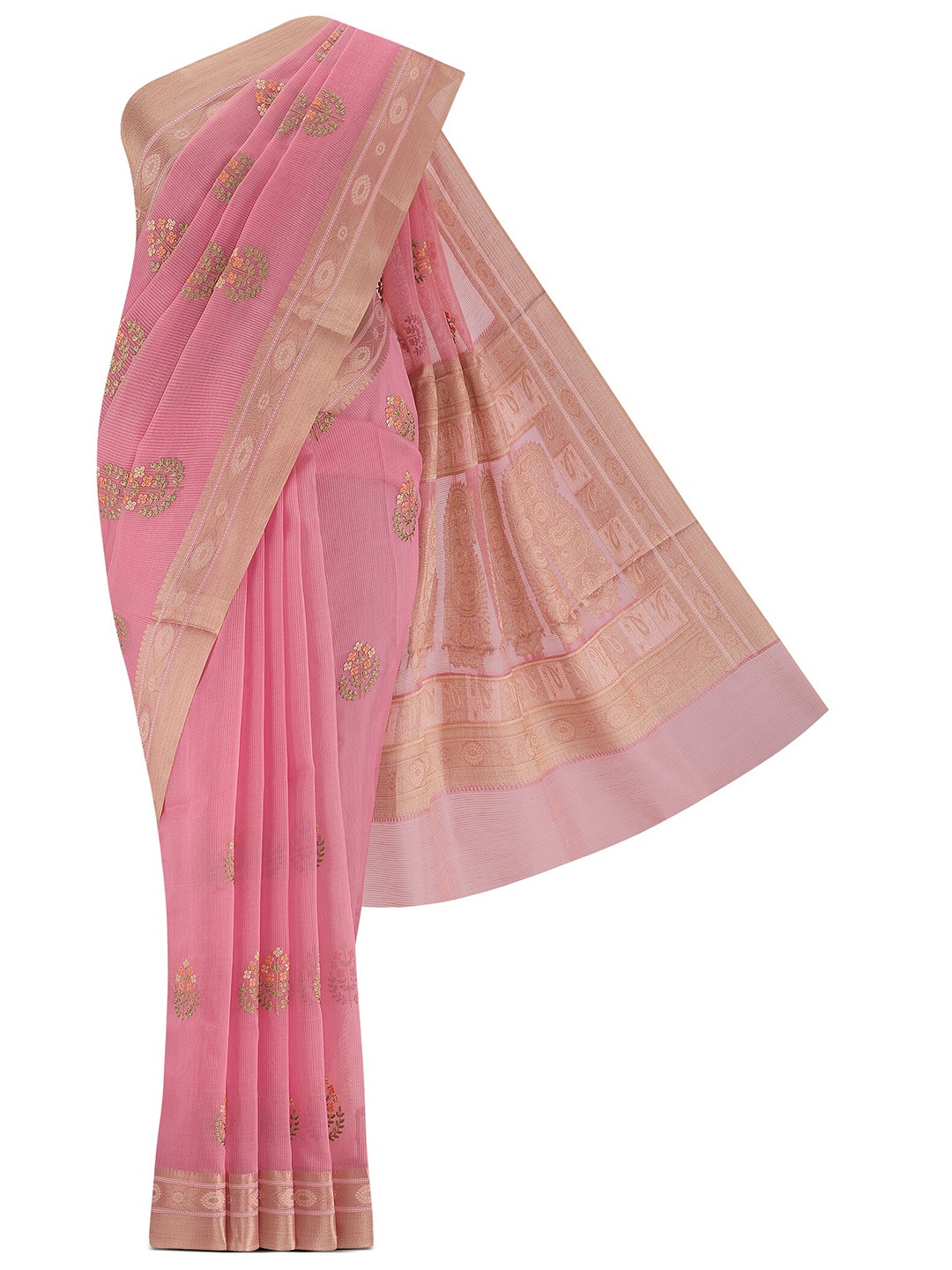 

Nalli Floral Embroidered Zari Kota Saree, Pink