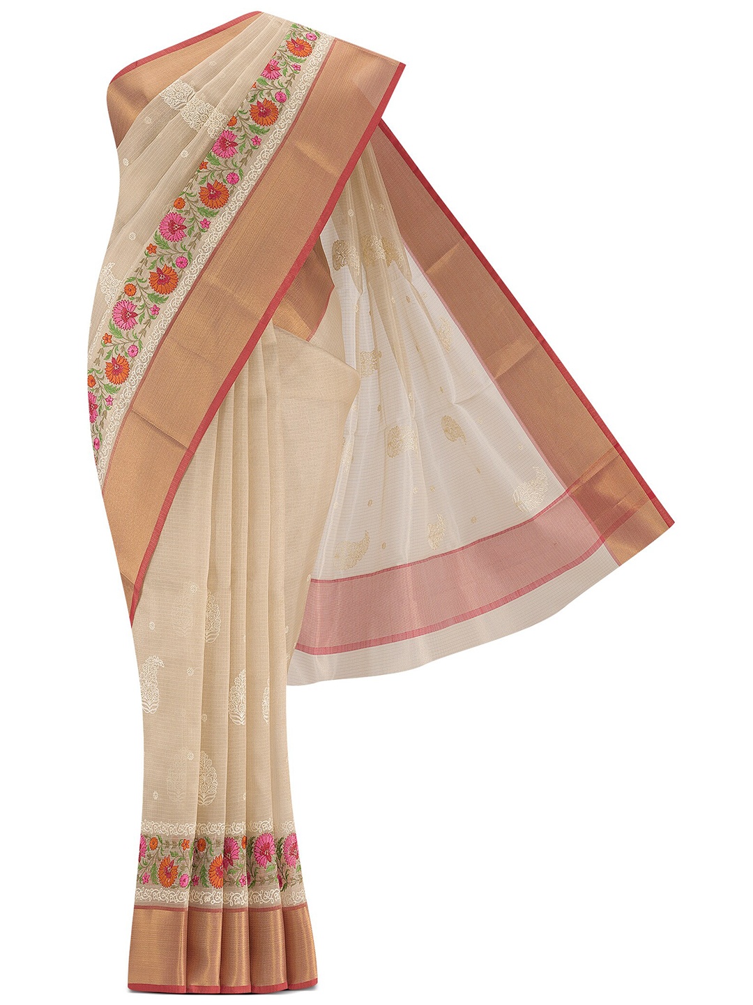 

Nalli Floral Embroidered Zari Kota Saree, Gold