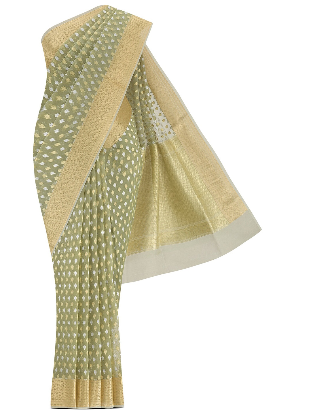 

Nalli Woven Design Zari Silk Cotton Saree, Green