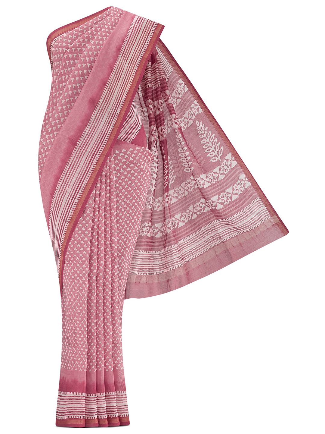 

Nalli Ethnic Motifs Printed Silk Cotton Sarees, Pink