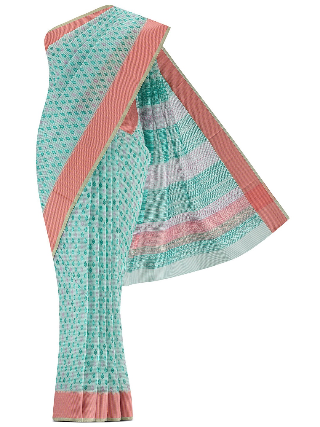 

Nalli Ethnic Motifs Printed Woven Design Zari Pure Cotton Bagru Saree, Blue