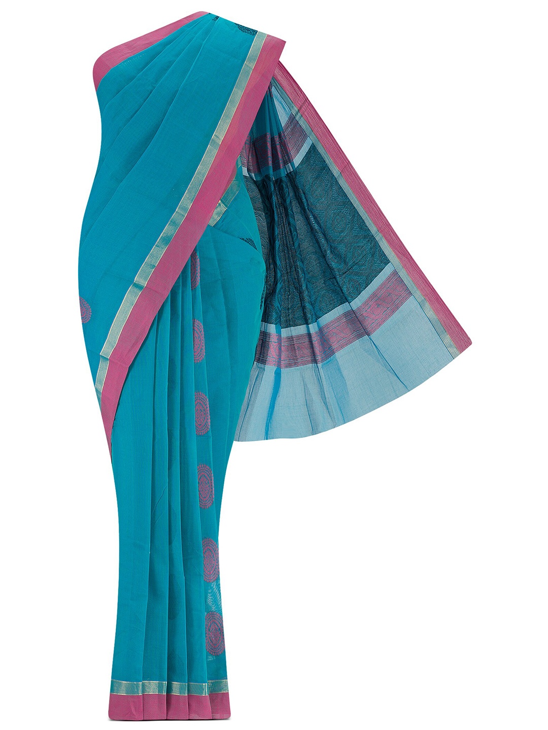 

Nalli Ethnic Motifs Woven Design Zari Pure Cotton Kanjeevaram Saree, Blue