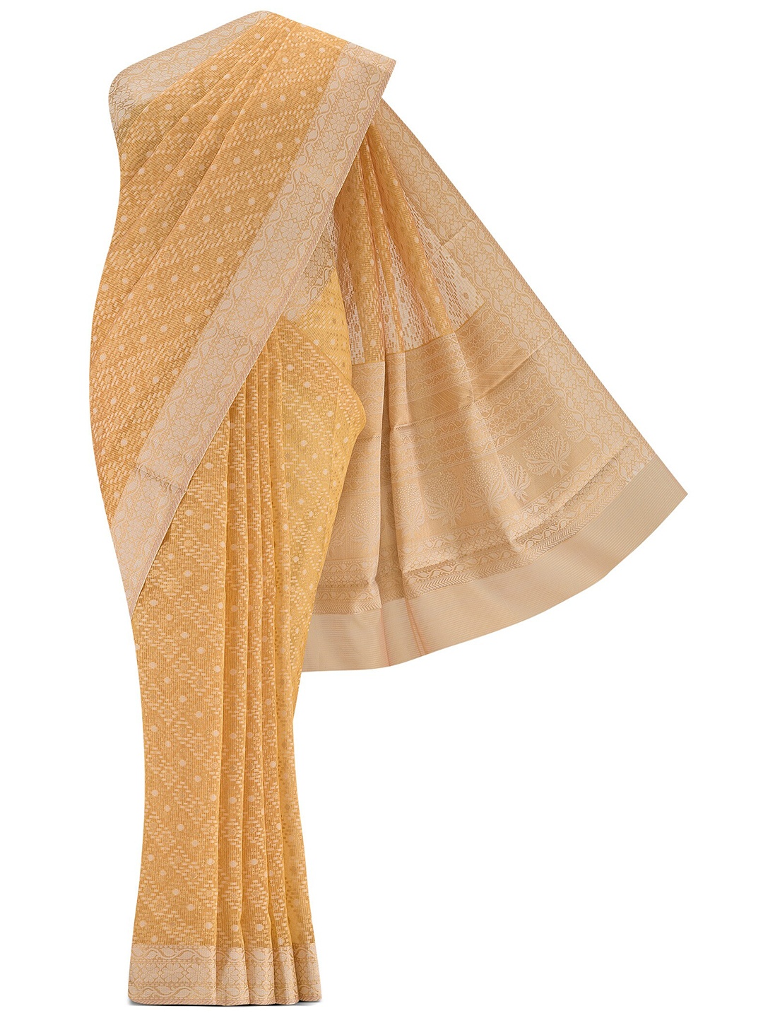 

Nalli Floral Woven Design Silk Cotton Zari Saree, Yellow