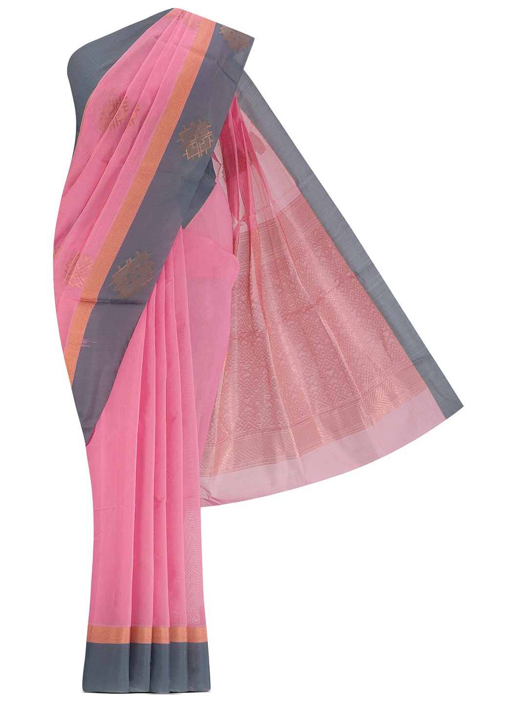 

Nalli Geometric Woven Design Zari Silk Cotton Saree, Pink